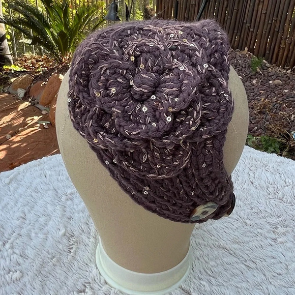 Knitted Head Wrap / Headband / Neck Warmer • Purple - Picture 1 of 4